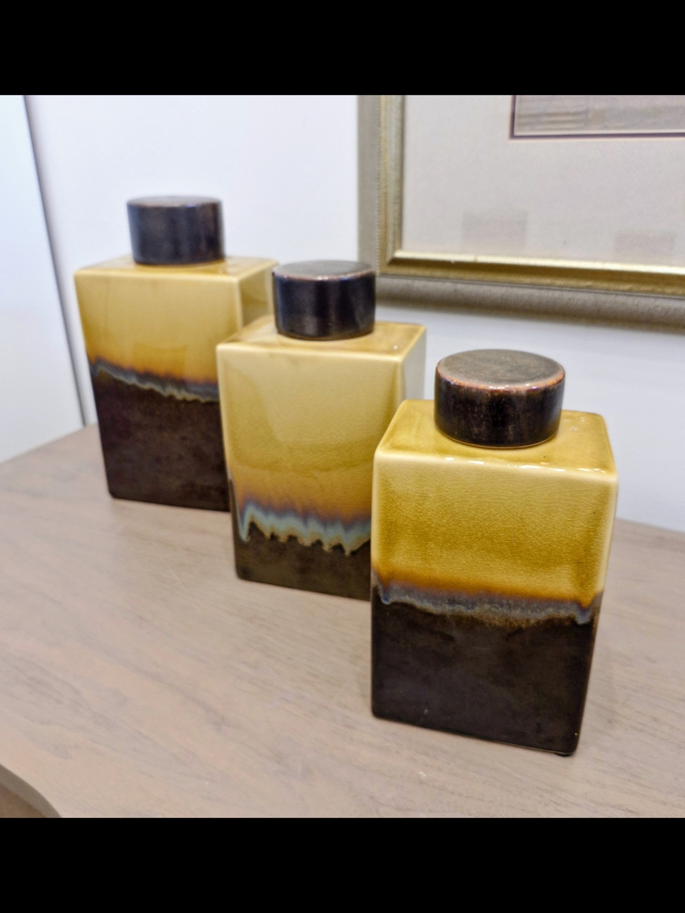 Set of 3 Vintage Ceramic Square Canisters - 70s look
